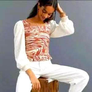 Anthropologie Love The Label Clip Eyelet Blouse.  Size XS